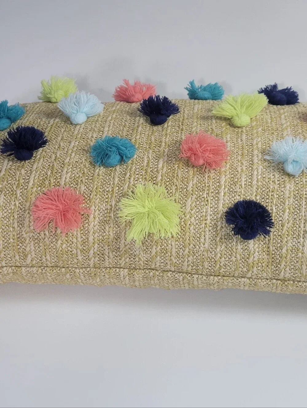 Tommy Bahama Indoor Outdoor Straw Pom Pom Throw Pillow